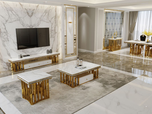 comprar Elegança moderna: Mesa de jantar de mármore de aço inoxidável para casas online manufacture