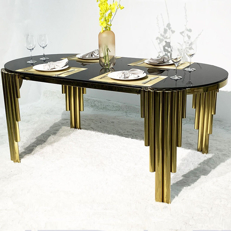 Mesa de jantar de forma oval de 78 cm de altura com vidro de cor personalizada