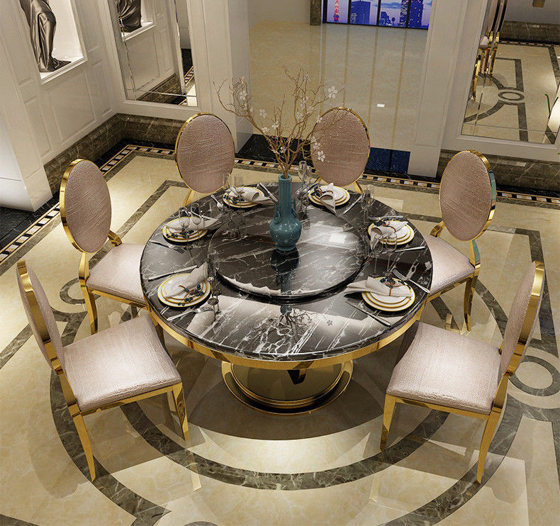 Sala de jantar redonda Mesas de mármore de aço inoxidável cor personalizada